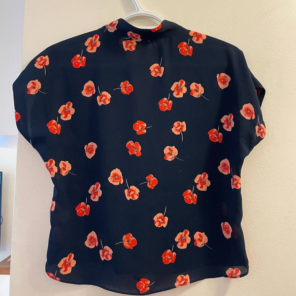 Monk & Lou Blue and Orange Floral Sleeveless Blouse